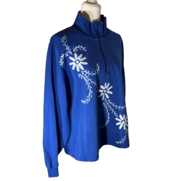 Lauriejo Designs Long Sleeve Blue with White Flowers 1/4 Zip Pullover Size XXL - Picture 2 of 6